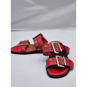 Giasone NEW Womens Genuine Leather Double Buckle RED Sandals Slides  Size 6.5/37